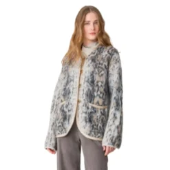 Short Alpaca Coat — "Plumes de Python" Pattern