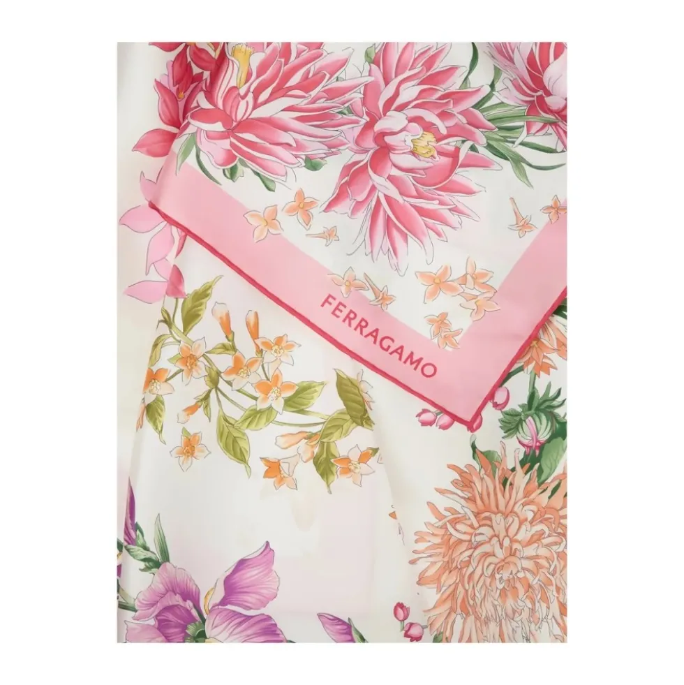 Silketørklæde med blomsterprint