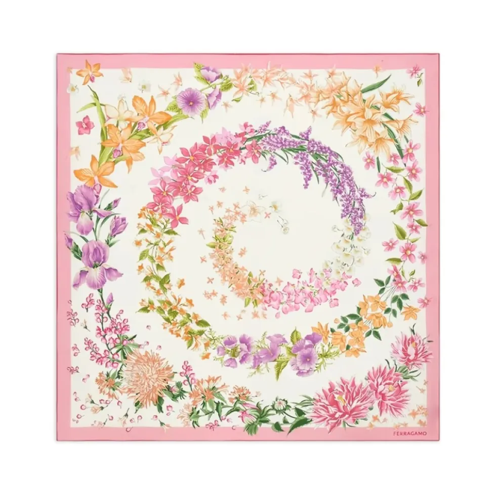 Silketørklæde med blomsterprint