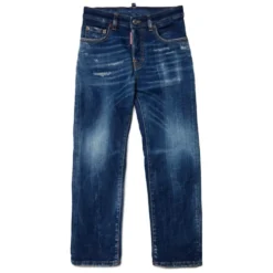 Skyggeblå lige jeans med slid - 642 Jean