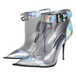 Sølv Iridescent PVC Ankelstøvler med Spænde