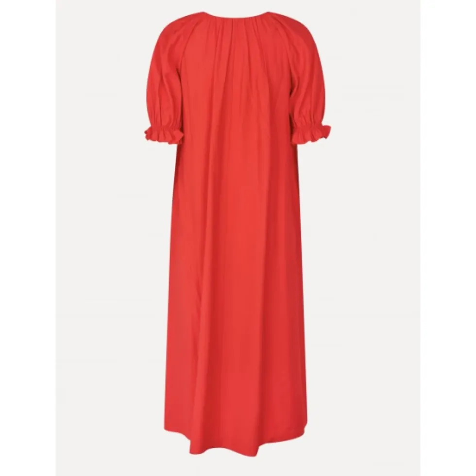 2507 Solid Viscose Puff Sleeve Detail Long Dress