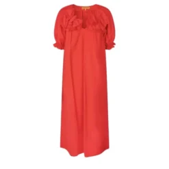 2507 Solid Viscose Puff Sleeve Detail Long Dress