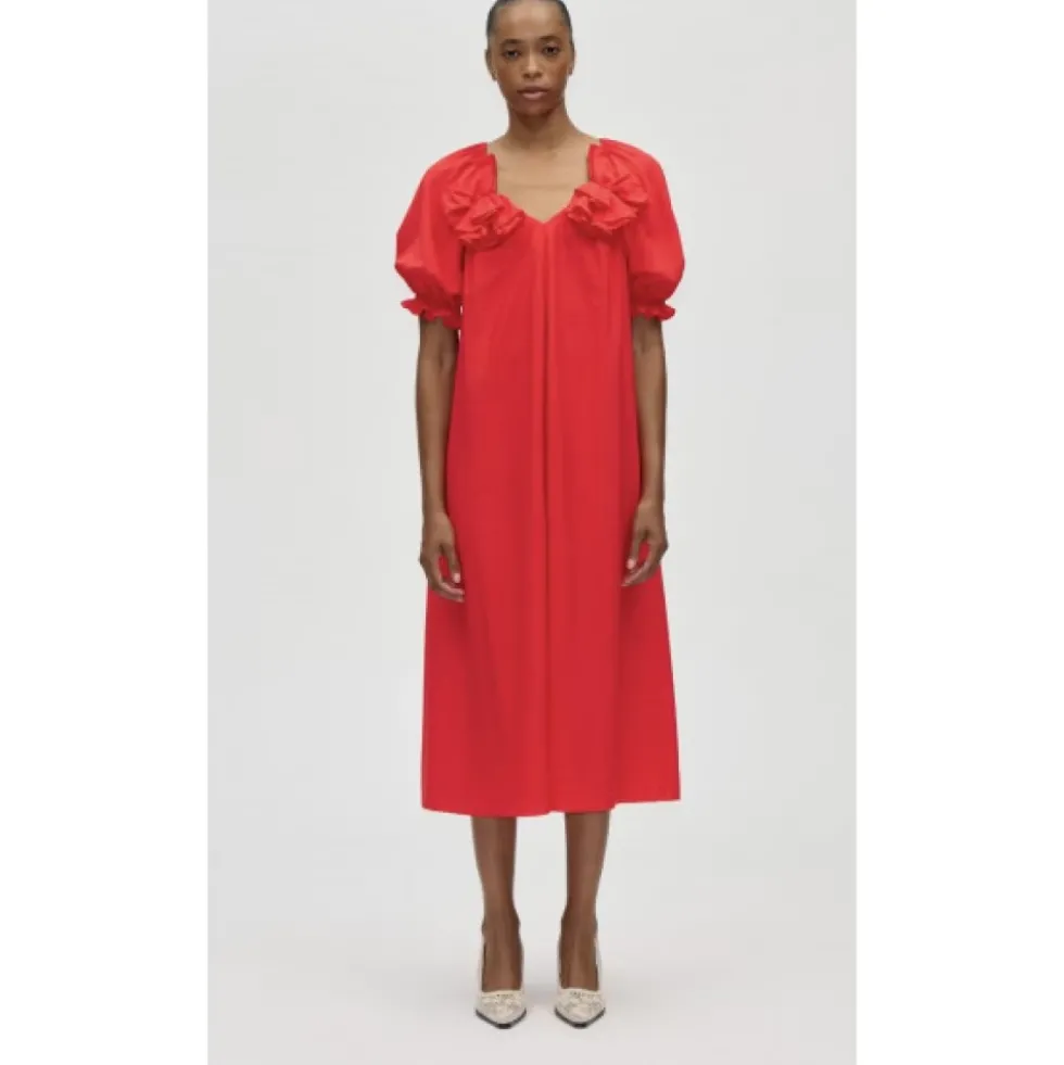 2507 Solid Viscose Puff Sleeve Detail Long Dress
