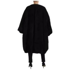 Sort Cashmere Blandet Imiteret Pels Frakke Jakke