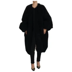 Sort Cashmere Blandet Imiteret Pels Frakke Jakke