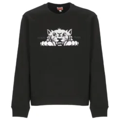 Sort Crewneck Sweatshirt med Tiger Broderi