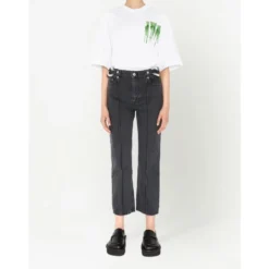 Sort Cropped Jeans med Kædedetalje