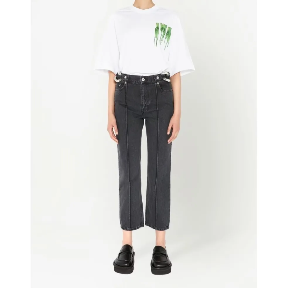 Sort Cropped Jeans med Kædedetalje