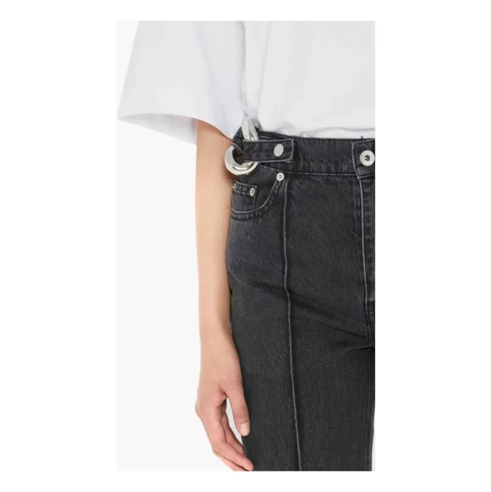 Sort Cropped Jeans med Kædedetalje
