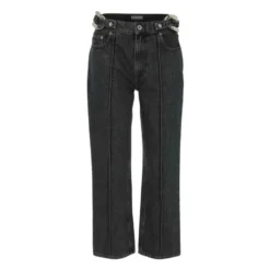 Sort Cropped Jeans med Kædedetalje