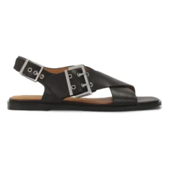 Sorte flade sandaler med brede remme