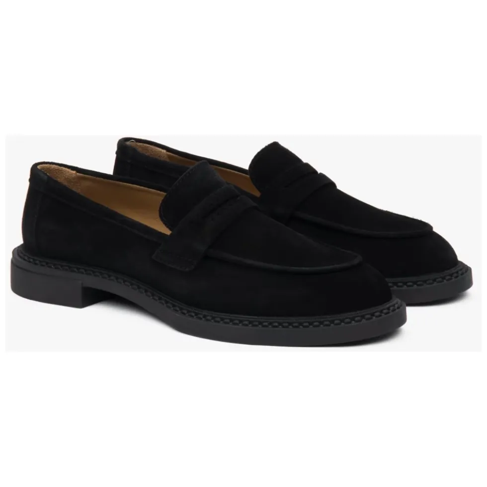 Sorte Penny Loafers til kvinder lavet af italiensk ægte velour