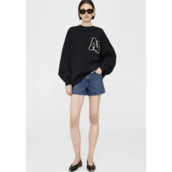 Sort Letterman Sweatshirt Jakke