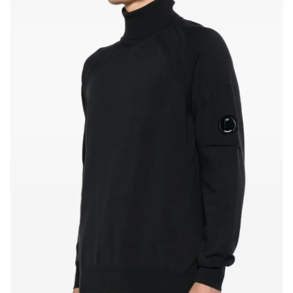 Sort Merinould Sweater med Ærmelomme