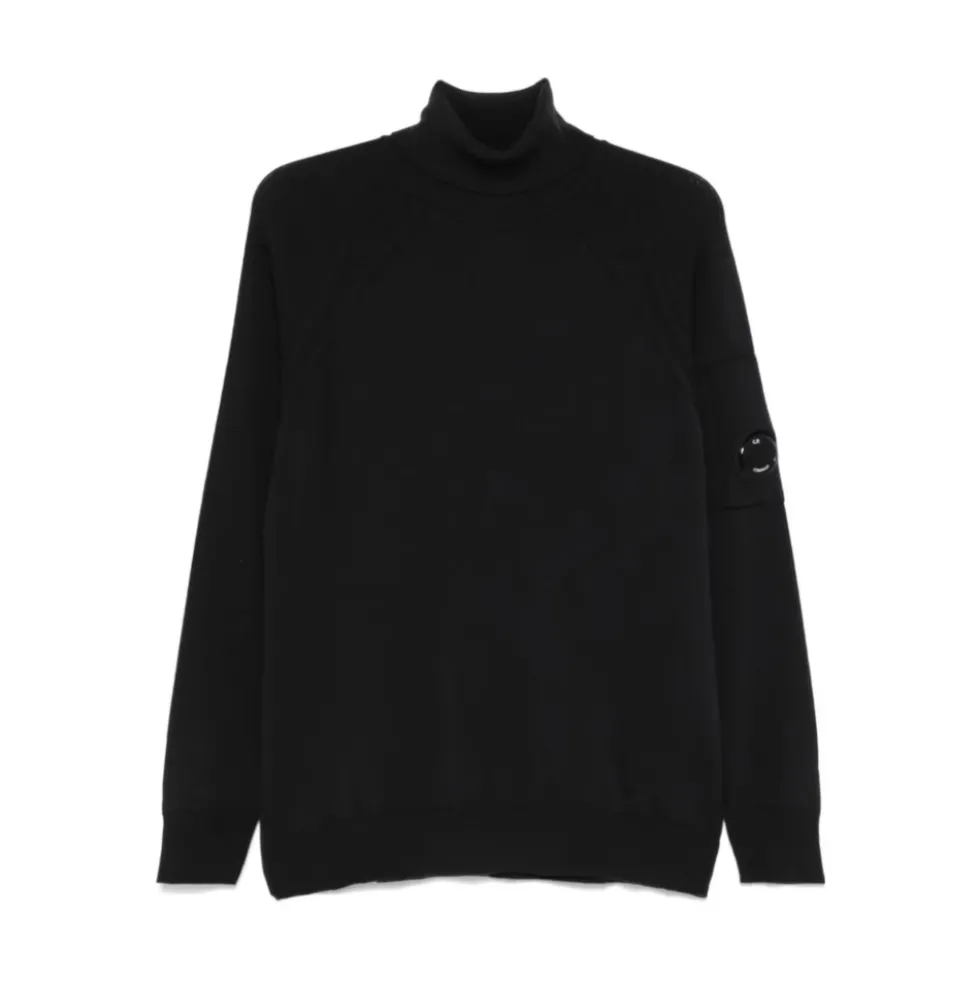 Sort Merinould Sweater med Ærmelomme