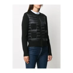 Sort Polstret Cardigan med Logo Patch