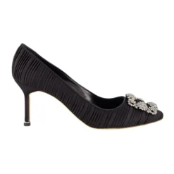 Sort Satin Krystal Spænde Pumps