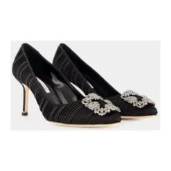 Sort Satin Krystal Spænde Pumps