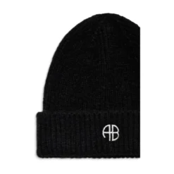 Sort Strik Hue med Logo Broderi