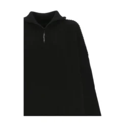 Sort Strik Poncho med Halv Lynlås og Høj Krave