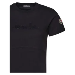 Sort T-shirt i bomuld med perlebesat logo