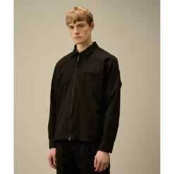 Sort Zip Skjortejakke 100% Bomuld