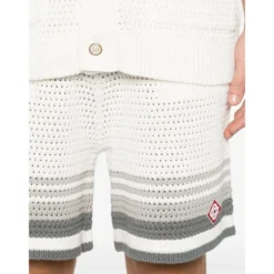 Striped Crochet-Detail Shorts