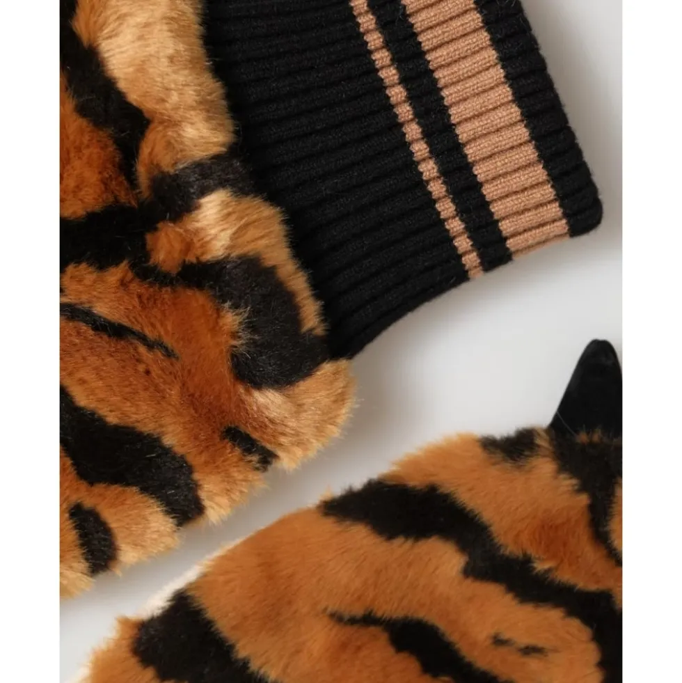 Tiger Strikkede Pels Håndledsvanter