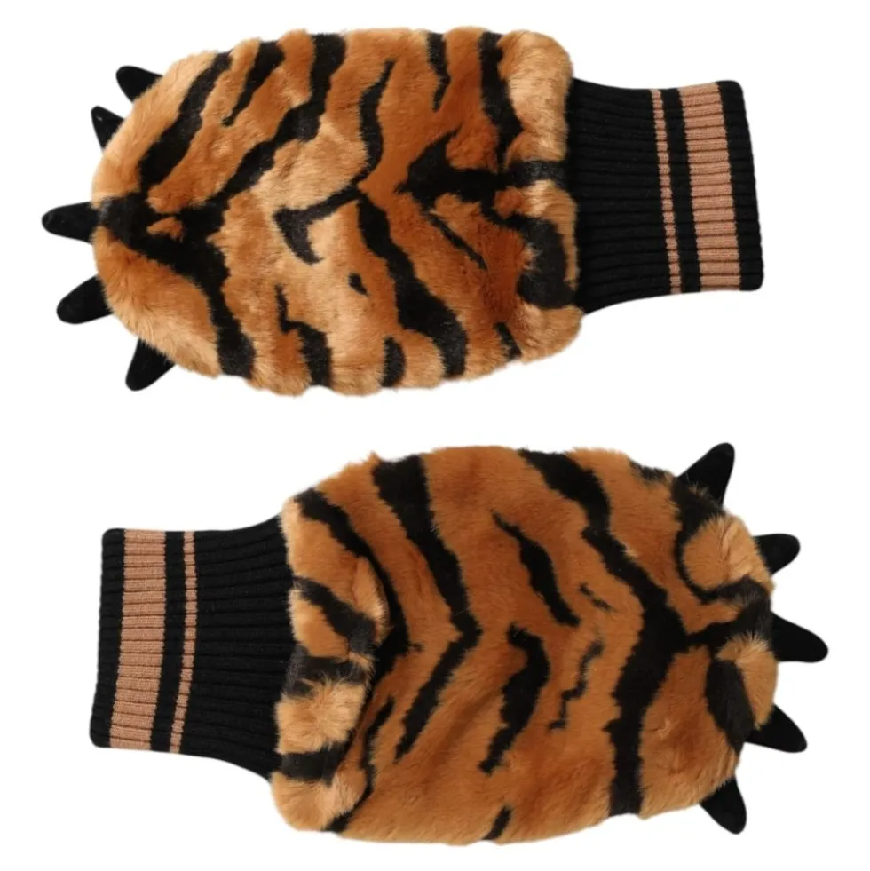 Tiger Strikkede Pels Håndledsvanter