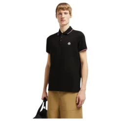 Tricolor-Trimmet Polo Shirt i Sort
