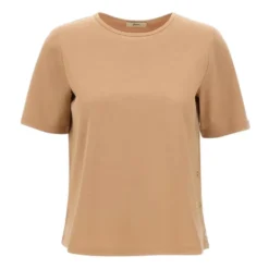 T-shirt med sideknapper Rund hals Kortærmet