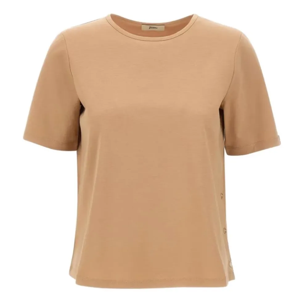 T-shirt med sideknapper Rund hals Kortærmet