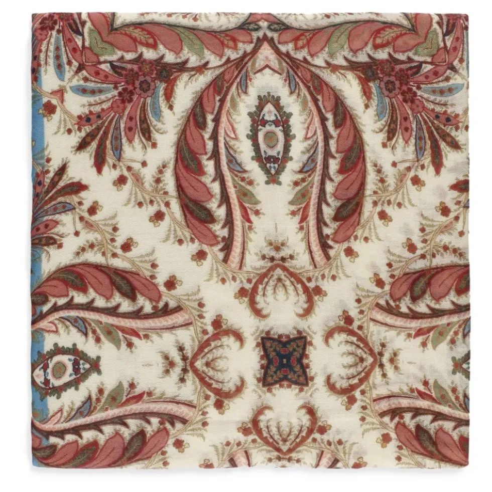 Uld- og cashmere-tørklæde med placeret print