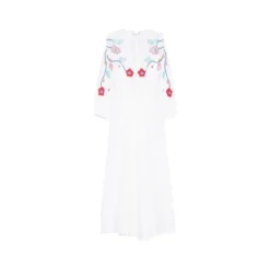 V-neck Broderet Maxikjole